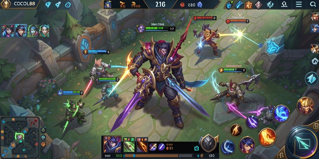 Tangkapan layar menampilkan pertempuran seru dalam game MOBA COCOL88.
