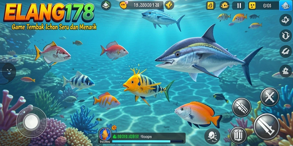 Screenshot utama ELANG178 menampilkan momen seru menangkap ikan besar.