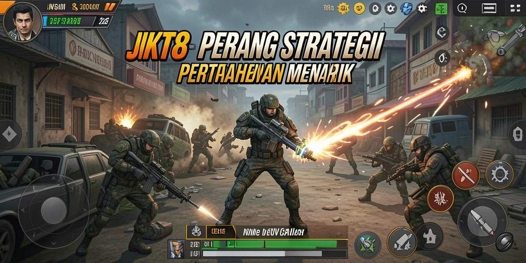 Gameplay menegangkan di JKT8 dengan strategi menara yang variatif.