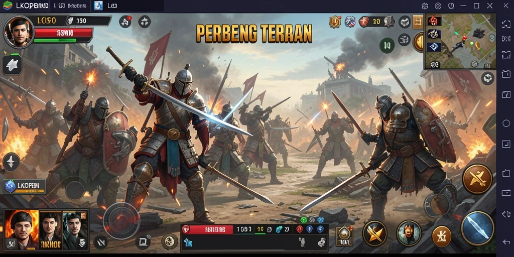Screenshot utama LKOPEN menampilkan aksi pertempuran yang mendebarkan di arena.