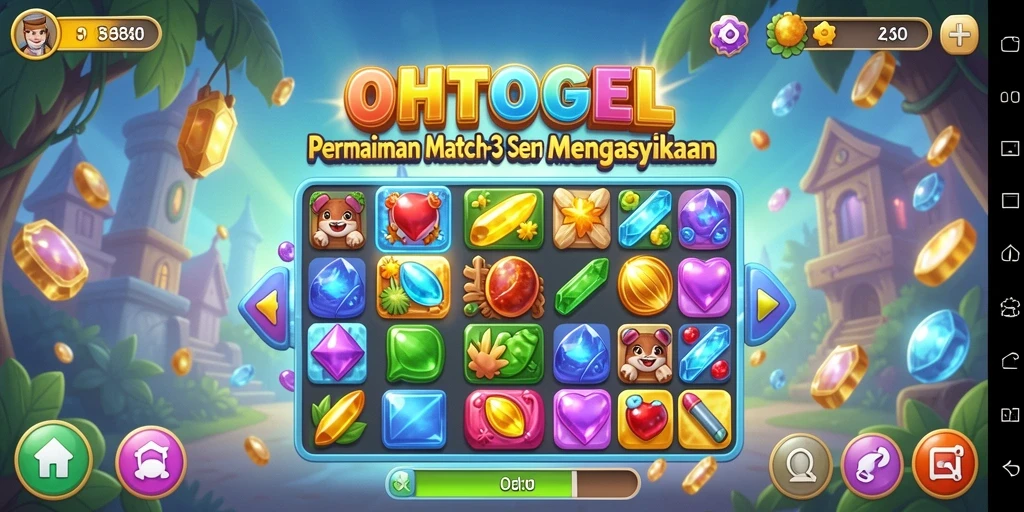 Screenshot OHTOGEL menampilkan gameplay Match-3 yang seru.