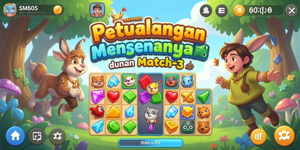 Tangkapan layar SM605 menampilkan gameplay seru Match-3.