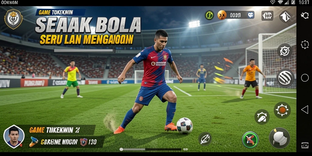 Screenshot gameplay TOKEKWIN menampilkan aksi mendebarkan di lapangan sepak bola.