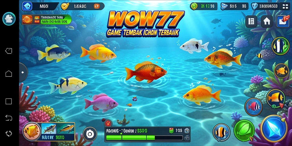 Tampilan gameplay seru dalam WOW77 saat menembak ikan.